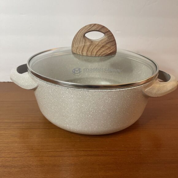 Masterclass Casserole Pot 8” Inch 2.4Qt Premium Cookware With Lid Beige Speckle - Picture 2 of 9
